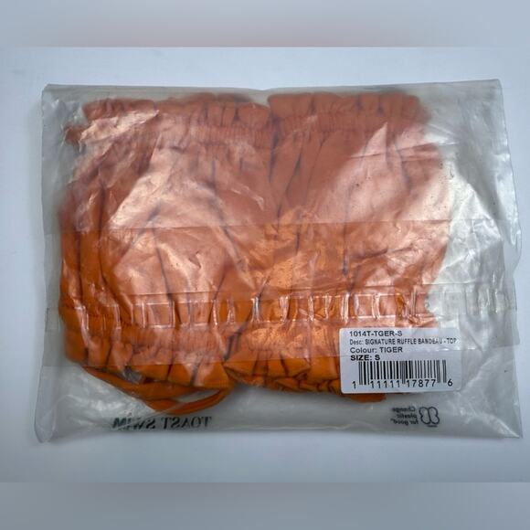 NWT Free People x Toast Ruffle Bikini Bandeau Bikini Top Tiger Orange Size Sm - Picture 3 of 6